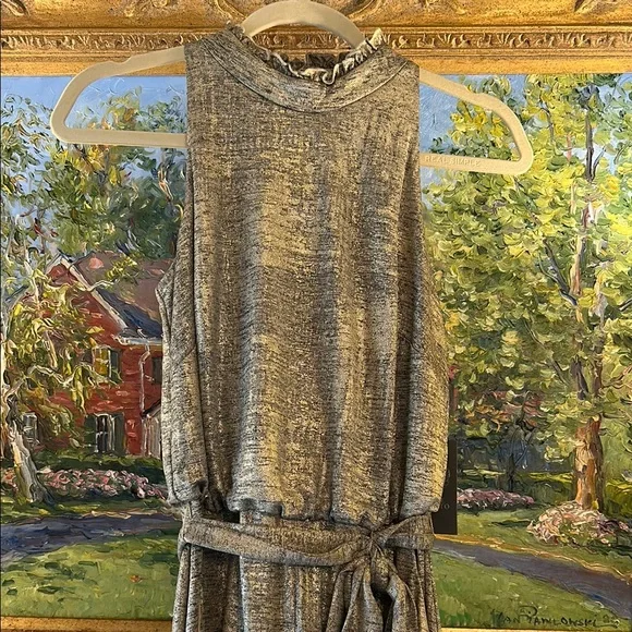 Vince Camuto Gold Sheath Jumpsuit Cowl Neck Sleeveless